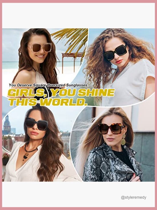 Oversized Square Frame Sunglasses Retro Vintage Trendy UV400 Protection main image 4